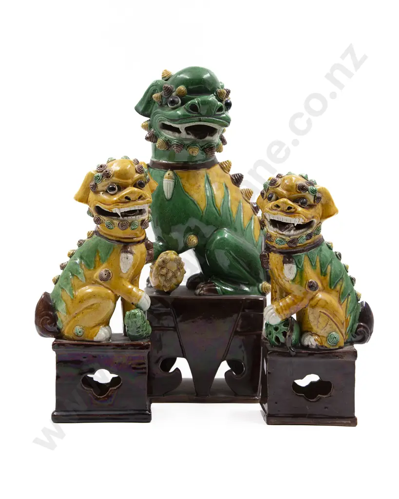 A Large Decorative Chinese Buddhist Temple Lion Dog Together With A Pair Of Lion Dogs Image 1++