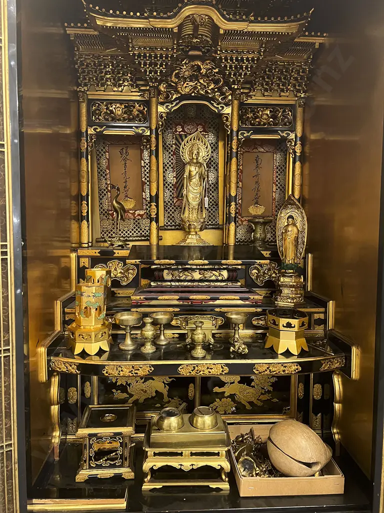A Good Japanese Black Lacquer Buddhist Altar (Butsudan) Image 1++