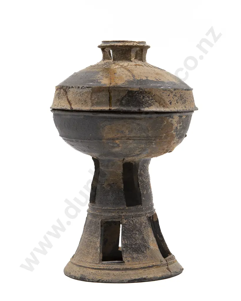 A Korean Silla Period (668-936) Lidded Earthenware Pedestal Bowl  Repaired  27 cm height Image 1++