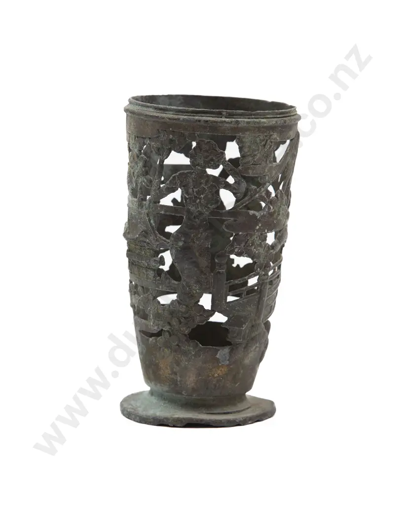 A 19th Century Korean Fretted Brass Brush Pot Image 1++