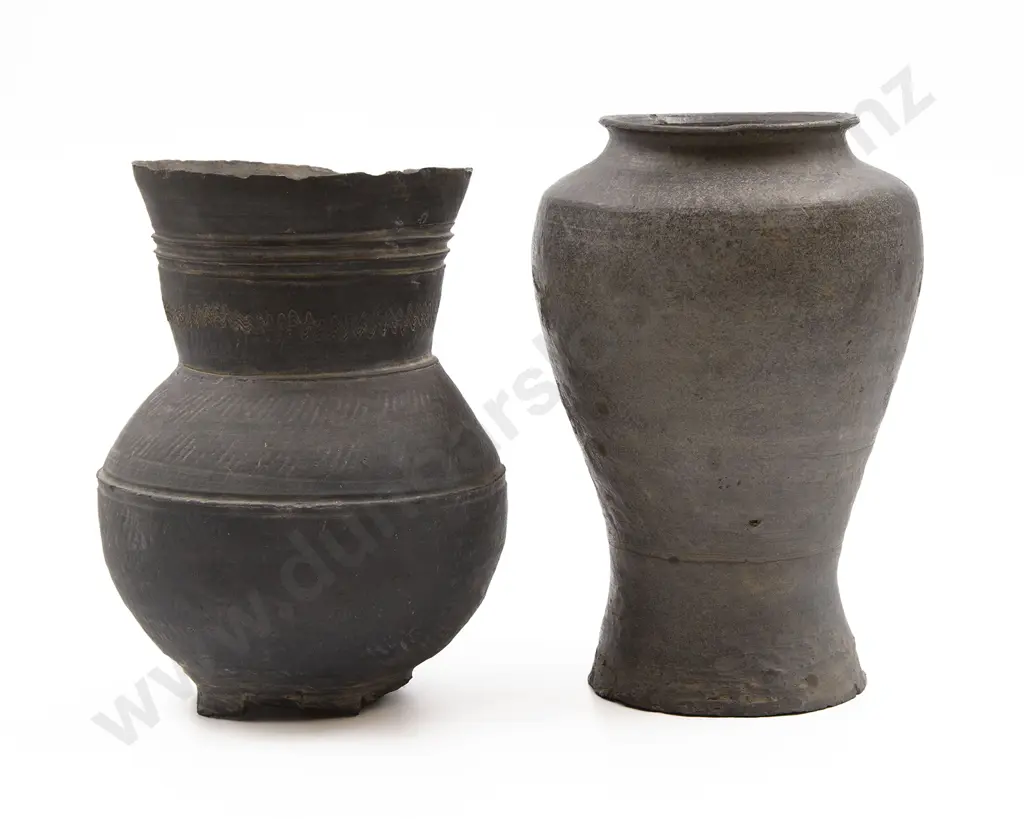 A 13th Century Korean Stoneware Jar Together With A 19th Century Stoneware Vase Image 1++