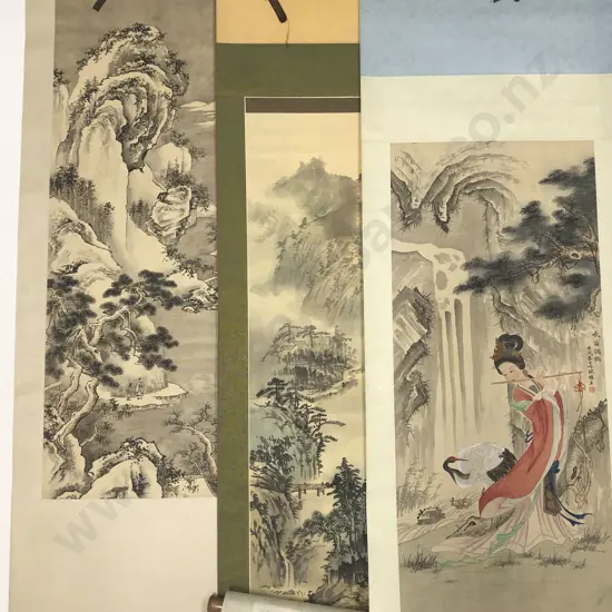Four Chinese hand painted scroll paintings