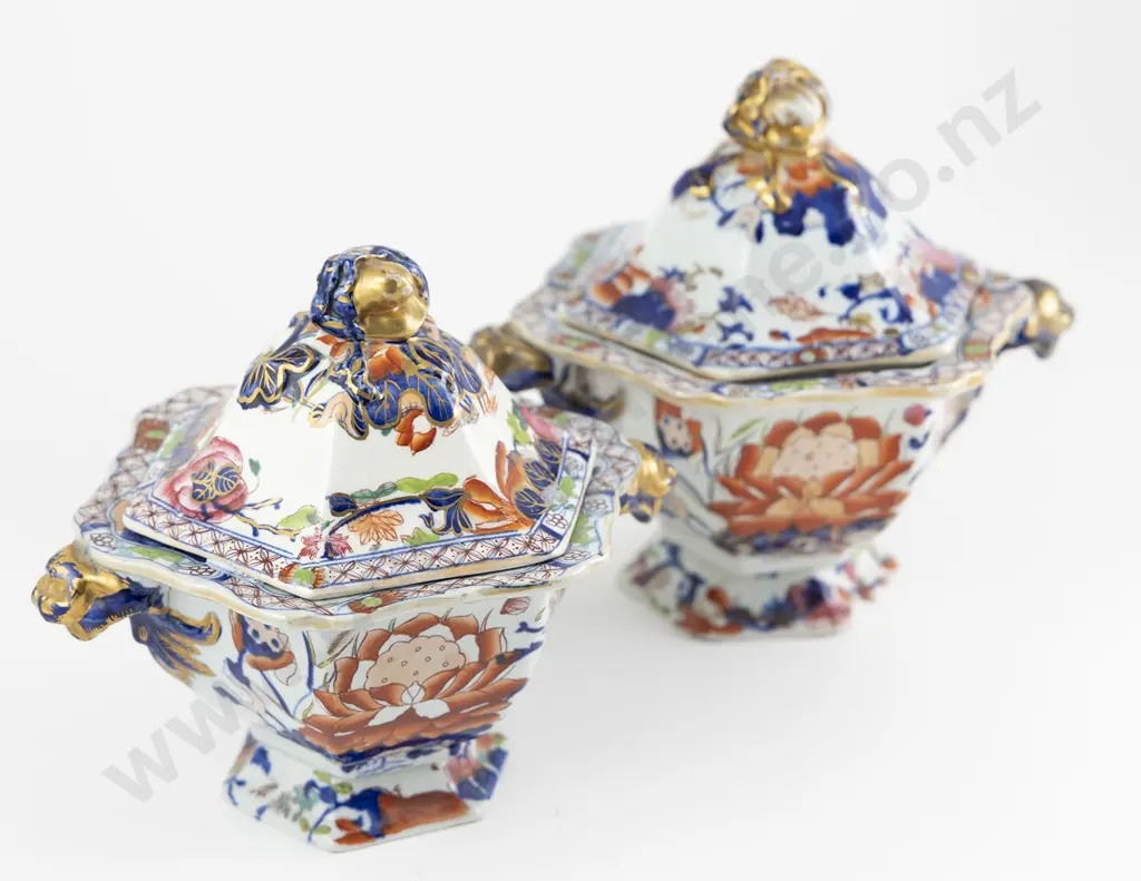 Pair Early C19th Hicks & Meigh Ironstone Sauce Tureens and Covers Water Lily No 5 Image 1++