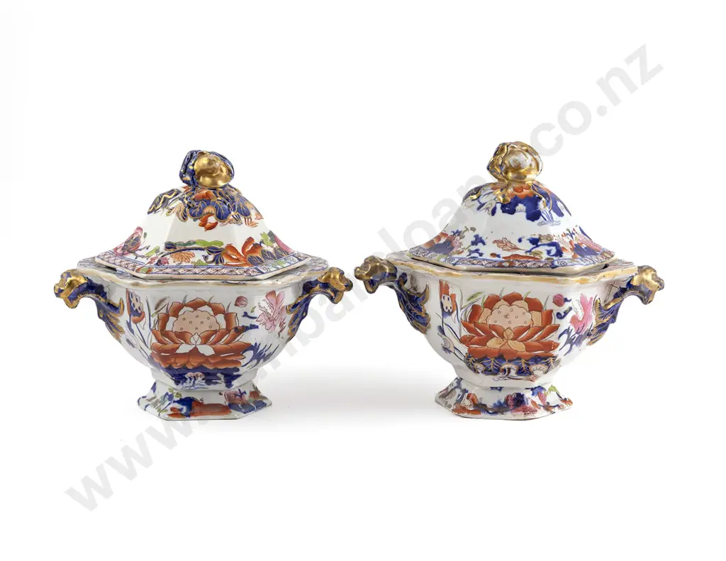 Pair Early C19th Hicks & Meigh Ironstone Sauce Tureens and Covers Water Lily No 5 Image 1++