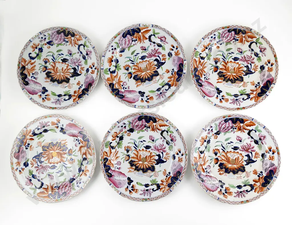Six Early C19th Hicks & Meigh Ironstone Dinner Plates Water Lily No 5 Image 1++