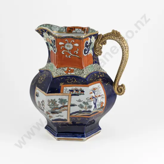 Large Masons Patent Ironstone China Double Landscape Pattern Water Pitcher