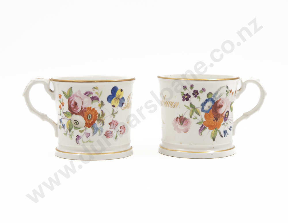 Pair Of Early Vict Hand Painted Marriage Cups Image 1++