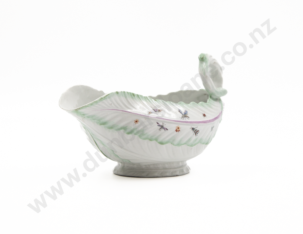 Mid C18th First Period Worcester Porcelain Cos Lettuce Leaf Sauce Boat Image 1++