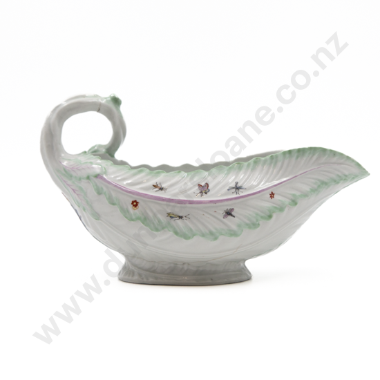Mid C18th First Period Worcester Porcelain Cos Lettuce Leaf Sauce Boat