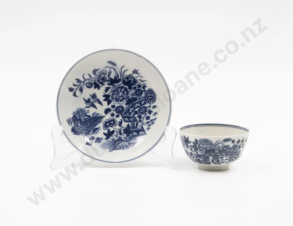 First Period Worcester B&W Tea Bowl and Saucer Image 1++