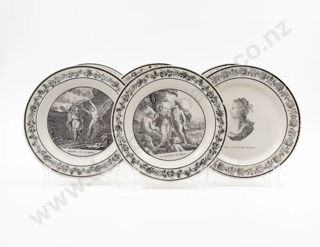 Six Early C19th French Creamware Transfer Printed Dessert Plates Image 1++