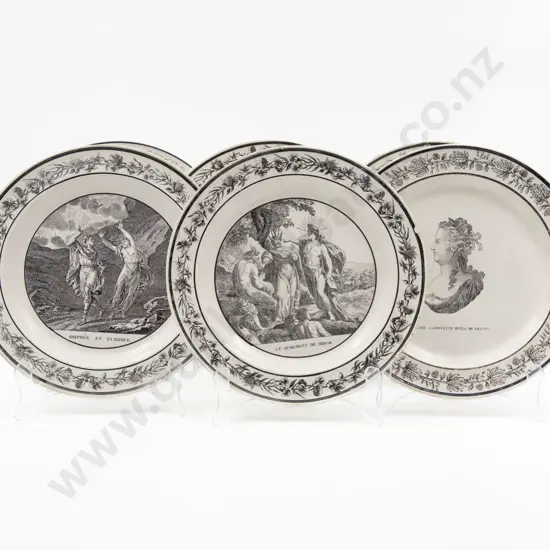 Six Early C19th French Creamware Transfer Printed Dessert Plates