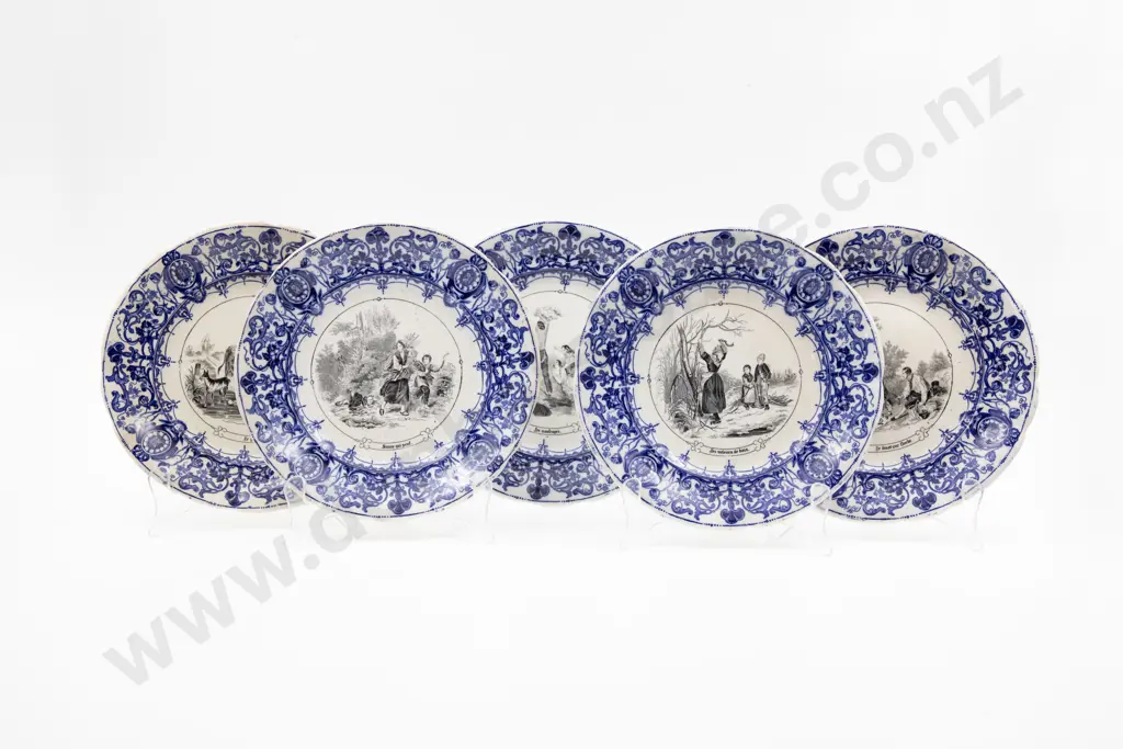 Set Of Five C19th Sarreguemines Transfer Printed Blue & White Plates Image 1++