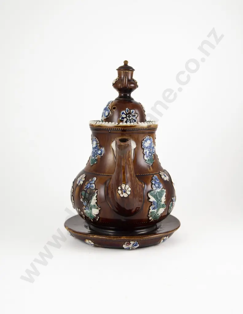 Victorian Staffordshire Barge Teapot with Matching Lid and Tray Image 1++
