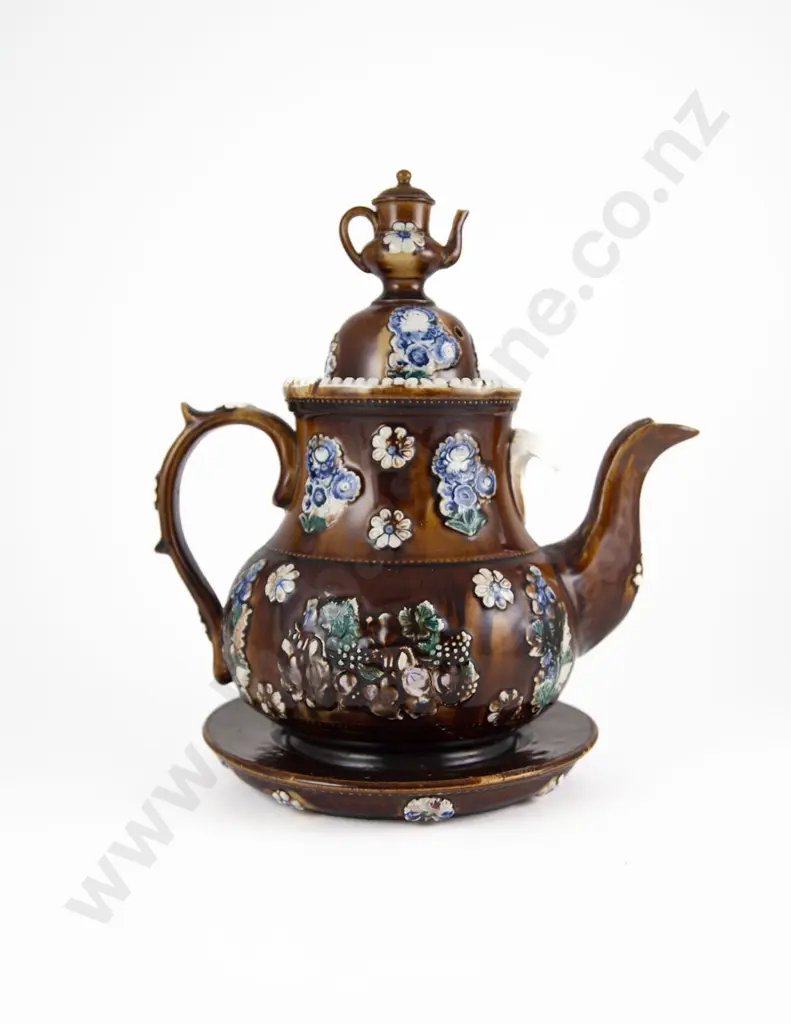 Victorian Staffordshire Barge Teapot with Matching Lid and Tray Image 1++