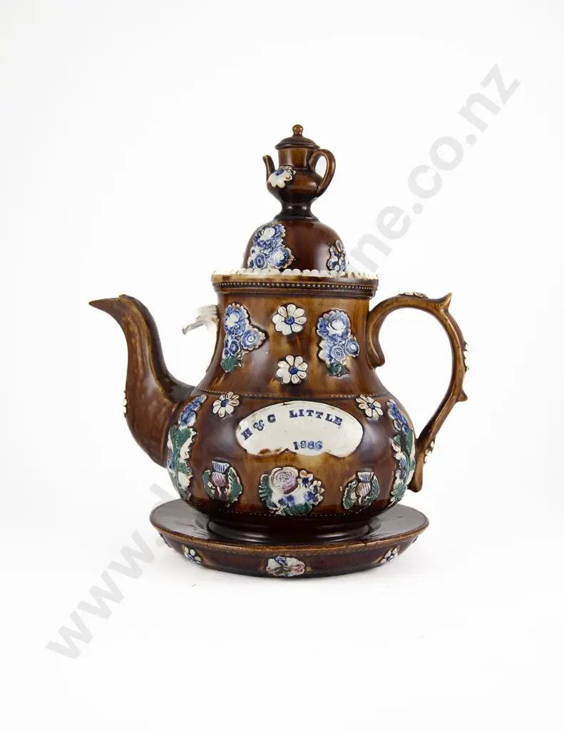 Victorian Staffordshire Barge Teapot with Matching Lid and Tray Image 1++
