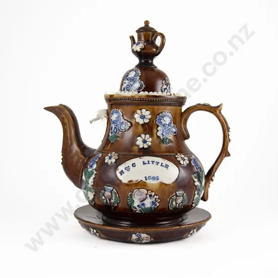 Victorian Staffordshire Barge Teapot with Matching Lid and Tray