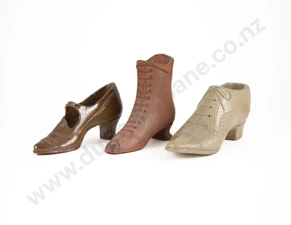 Three Large Victorian Stoneware Shoes Image 1++