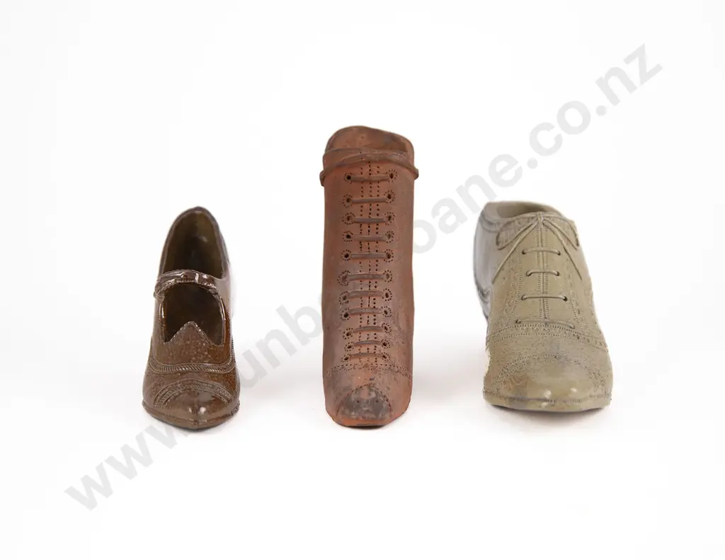 Three Large Victorian Stoneware Shoes Image 1++