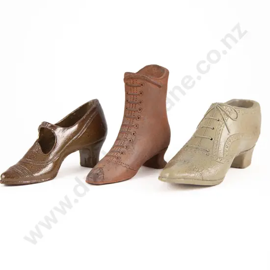Three Large Victorian Stoneware Shoes