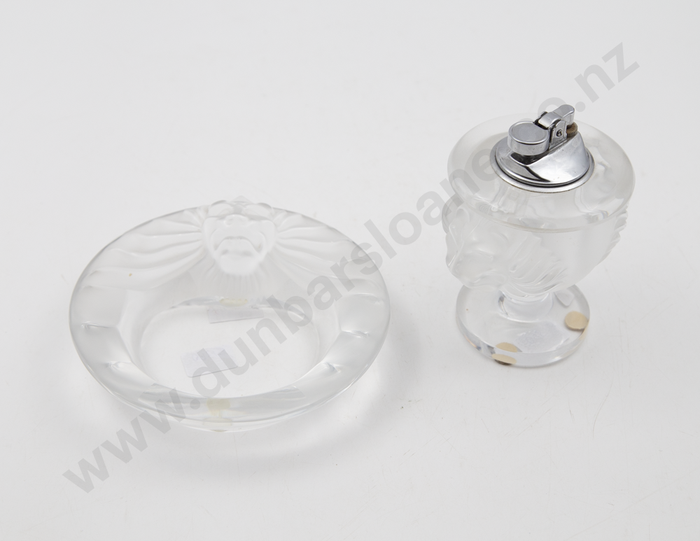 Lalique "Tete De Lion" Table Lighter & Matching Ashtray Image 1++