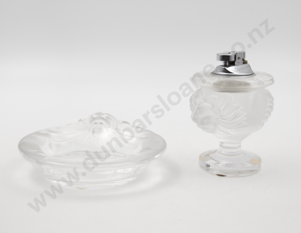 Lalique "Tete De Lion" Table Lighter & Matching Ashtray Image 1++