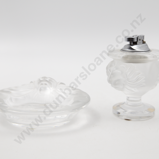 Lalique "Tete De Lion" Table Lighter & Matching Ashtray