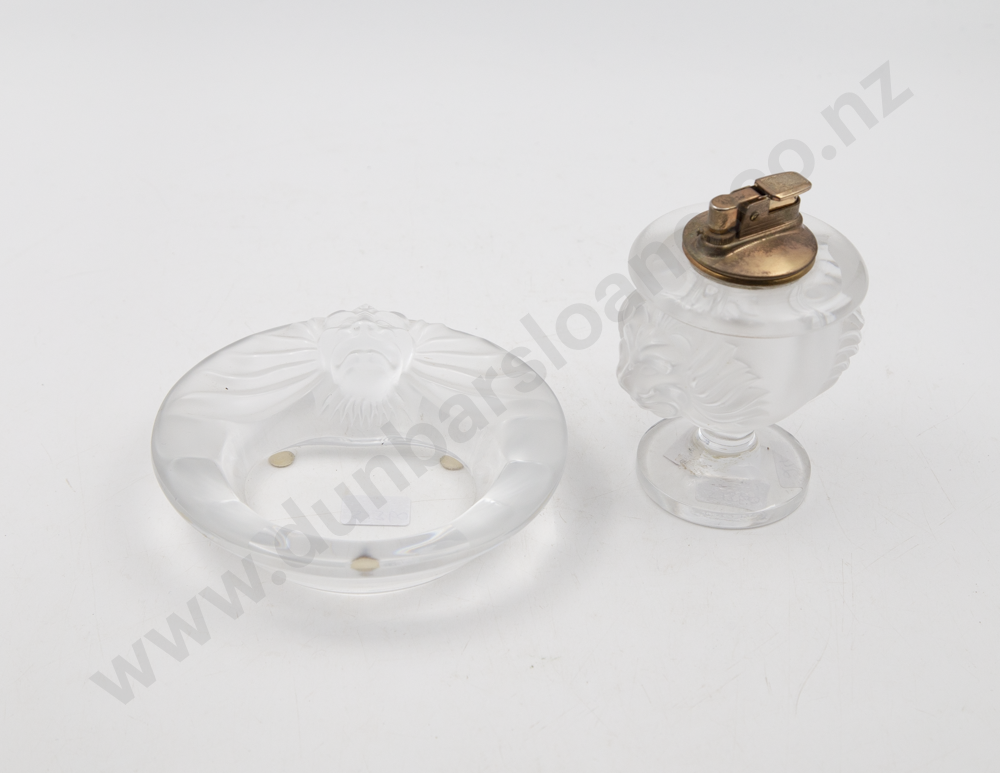 Lalique "Tete De Lion" Table Lighter & Matching Ashtray Image 1++