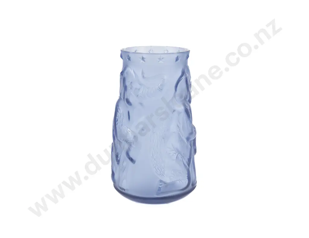 Lalique Circus Elephant & Stars Pattern Cobalt Blue Glass Vase Image 1++