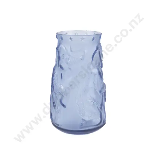 Lalique Circus Elephant & Stars Pattern Cobalt Blue Glass Vase