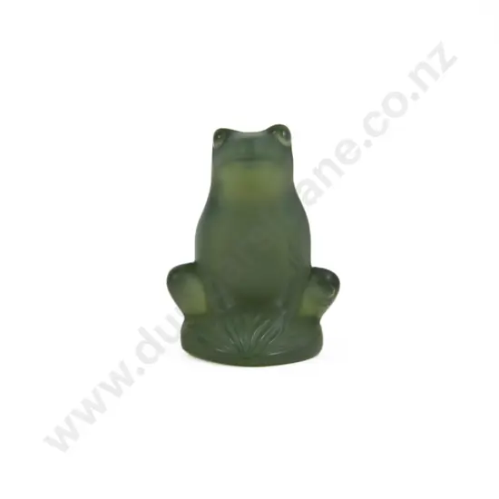 Small Lalique Green Glass "Rainetter" Frog Ornament
