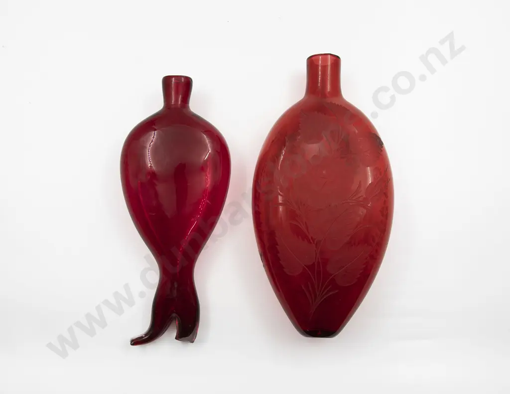 Two Victorian Nailsea Ware Glass Flask Image 1++