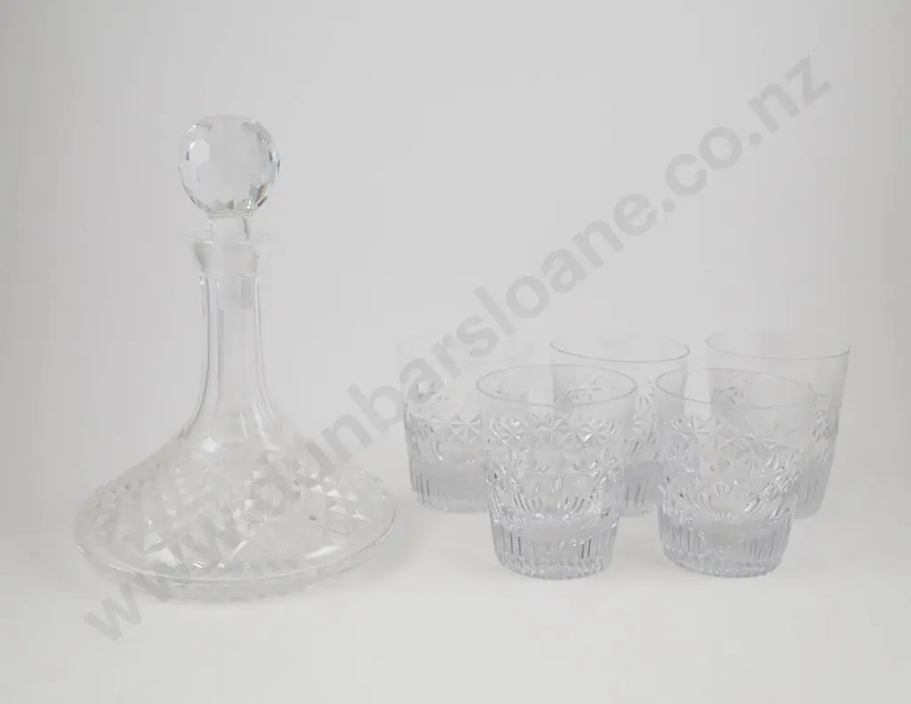Cut Crystal Ships Decanter & 5 Whisky Tumblers Image 1++