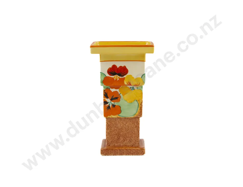 Clarice Cliff Bizarre "Nasturtium" Stepped Square Vase Image 1++