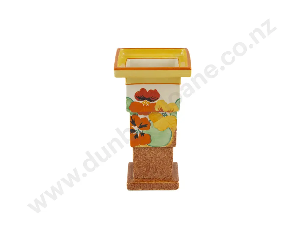 Clarice Cliff Bizarre "Nasturtium" Stepped Square Vase Image 1++