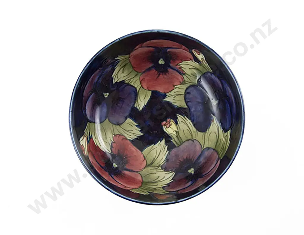 Moorcroft Pansy Pattern Footed Circular Fruit Bowl Image 1++