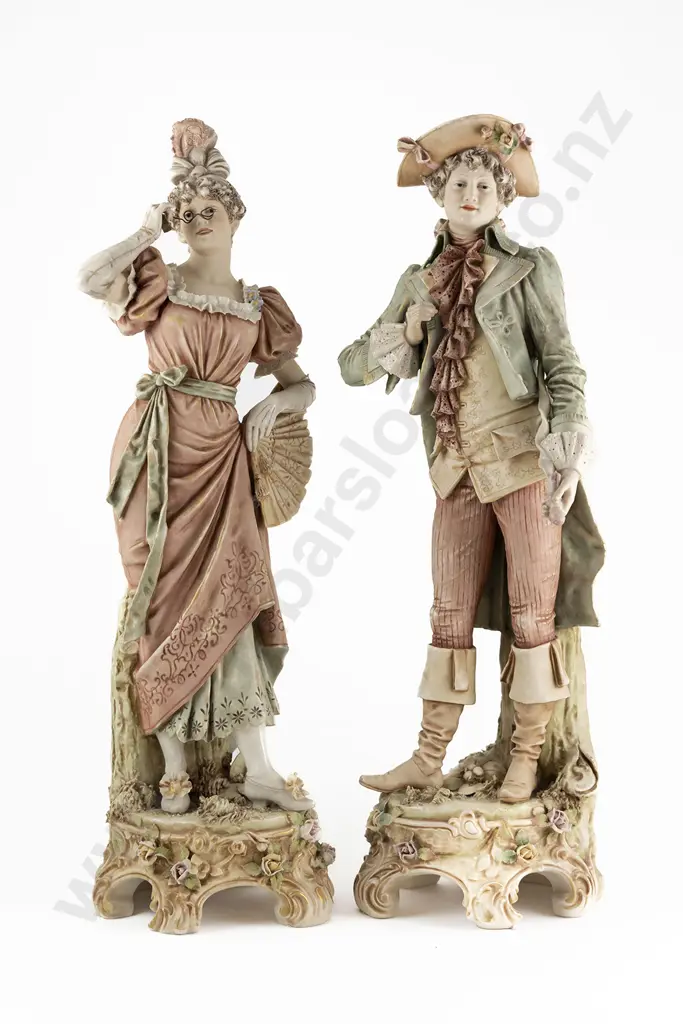 Pair Of Large Royal Dux Figure Of An 18th Century Gallant & His Lady Image 1++