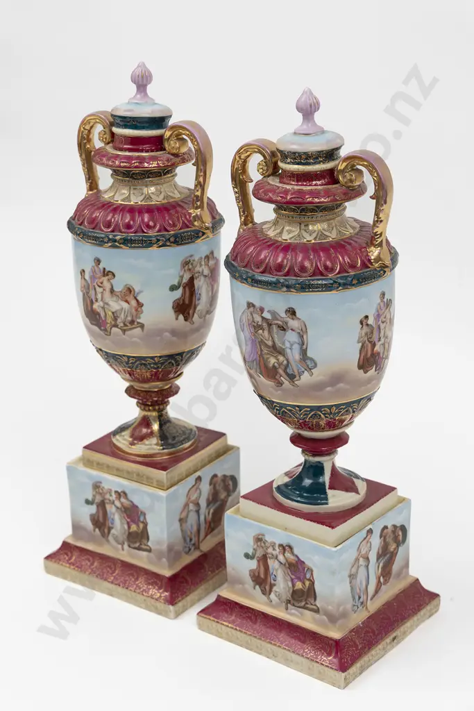 Large Pair Royal Vienna Two Handled Lidded Vases Image 1++