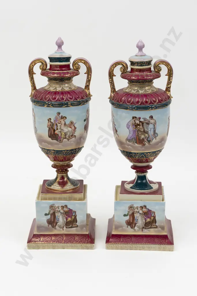 Large Pair Royal Vienna Two Handled Lidded Vases Image 1++