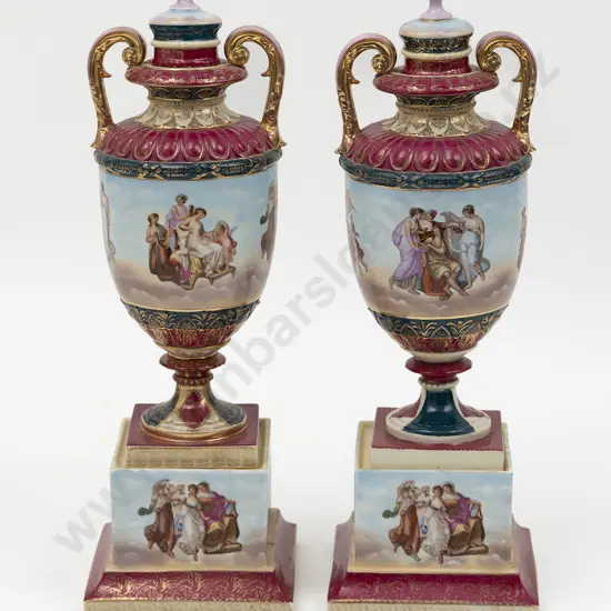 Large Pair Royal Vienna Two Handled Lidded Vases