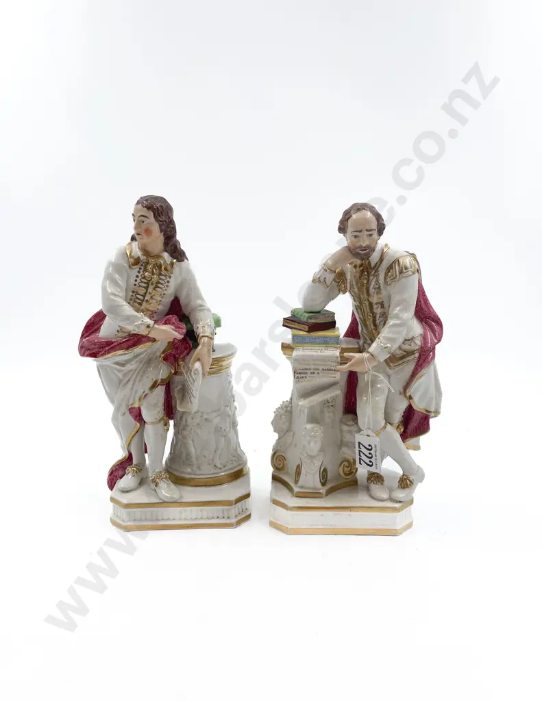 Pair Victorian Period Derby Figures of Shakespeare and Milton Image 1++