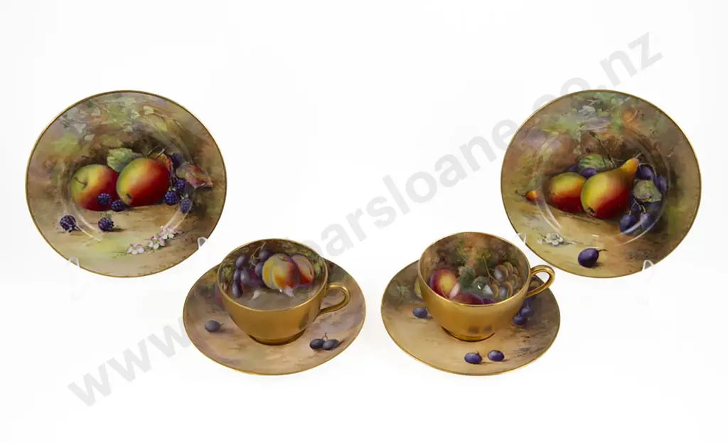 Pair Of Royal Worcester Hand Painted Trios Image 1++