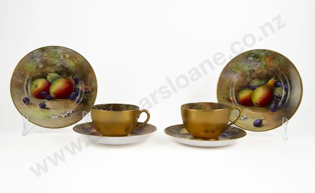 Pair Of Royal Worcester Hand Painted Trios Image 1++