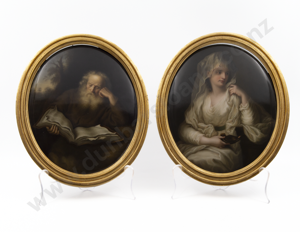 Fine Pair Of C19th K.P.M. Painted Oval Porcelain Plaques The Vestal Virgin & The Hermit Image 1++