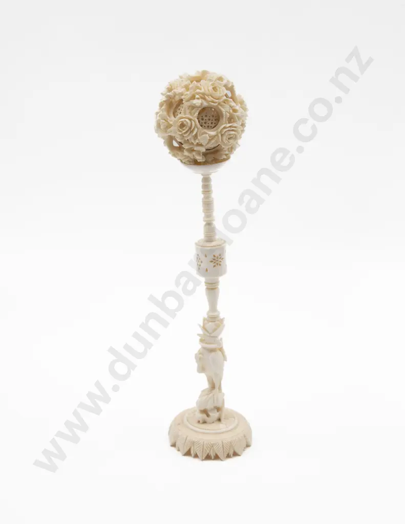 Chinese Carved Ivory Puzzle Ball on Stand Image 1++