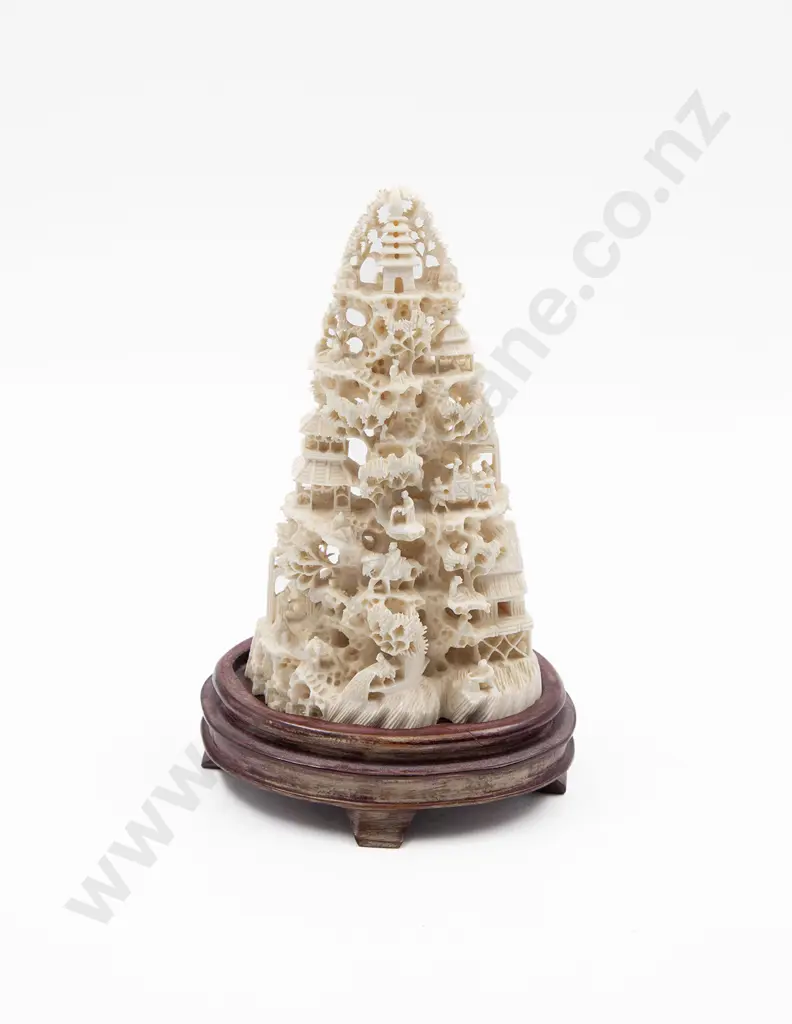 Chinese Carved Ivory Mountain Village on Stand Image 1++