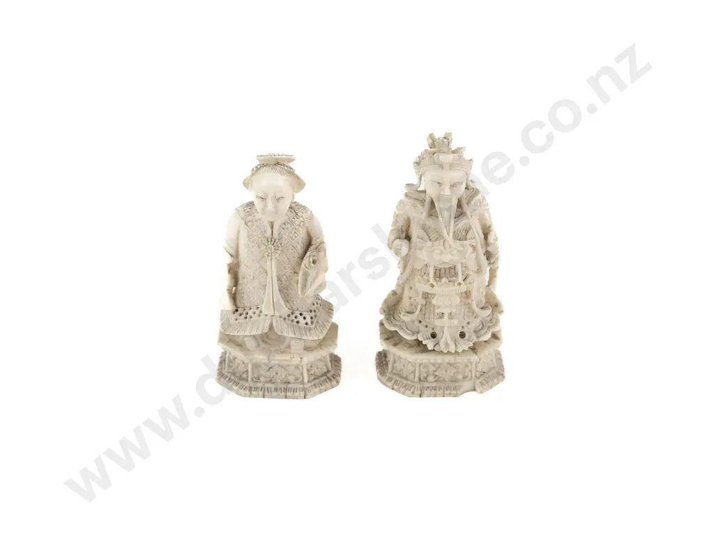Small Pair Of Antique Ivory Emperor & Empress Figures Image 1++