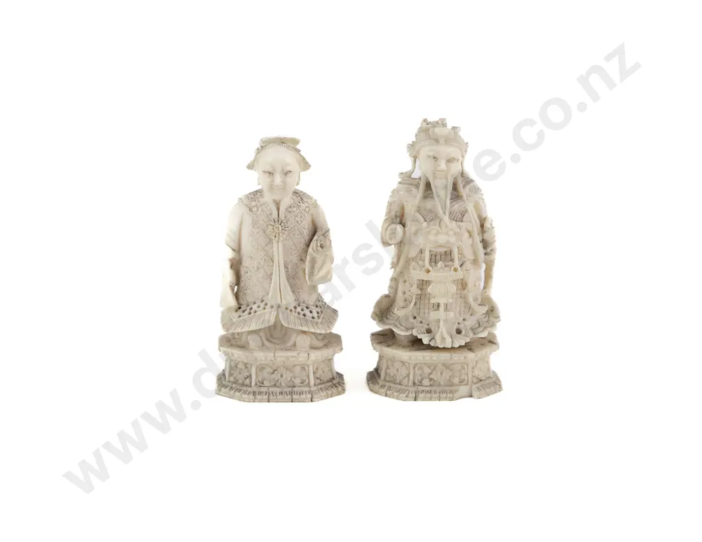 Small Pair Of Antique Ivory Emperor & Empress Figures Image 1++
