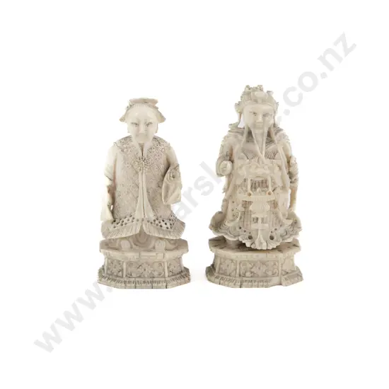 Small Pair Of Antique Ivory Emperor & Empress Figures