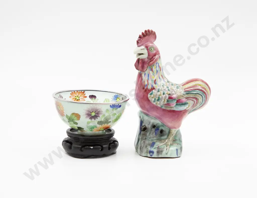 Late C19th Chinese Famille Rose Model of a Rooster Image 1++